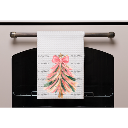 Pink Brushstroke Christmas Tree PNG – Bow & Star Holiday Clipart