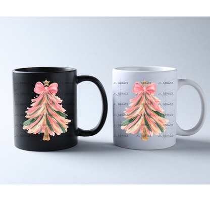 Pink Brushstroke Christmas Tree PNG – Bow & Star Holiday Clipart