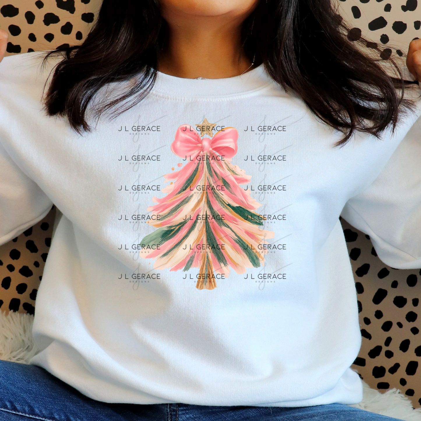 Pink Brushstroke Christmas Tree PNG – Bow & Star Holiday Clipart