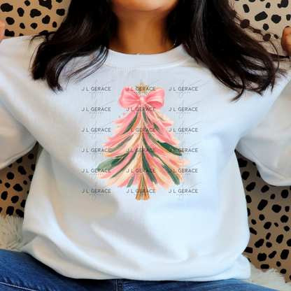 Pink Brushstroke Christmas Tree PNG – Bow & Star Holiday Clipart