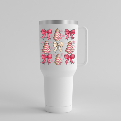 Pink Christmas Tree Cookie & Bow PNG Clipart Set – Glossy Holiday Elements