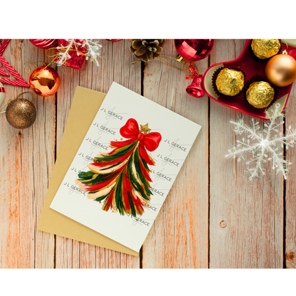 Red Green Gold Brushstroke Christmas Tree PNG – Red Bow Holiday Clipart