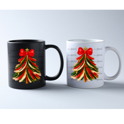Red Green Gold Brushstroke Christmas Tree PNG – Red Bow Holiday Clipart
