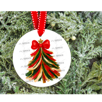 Red Green Gold Brushstroke Christmas Tree PNG – Red Bow Holiday Clipart