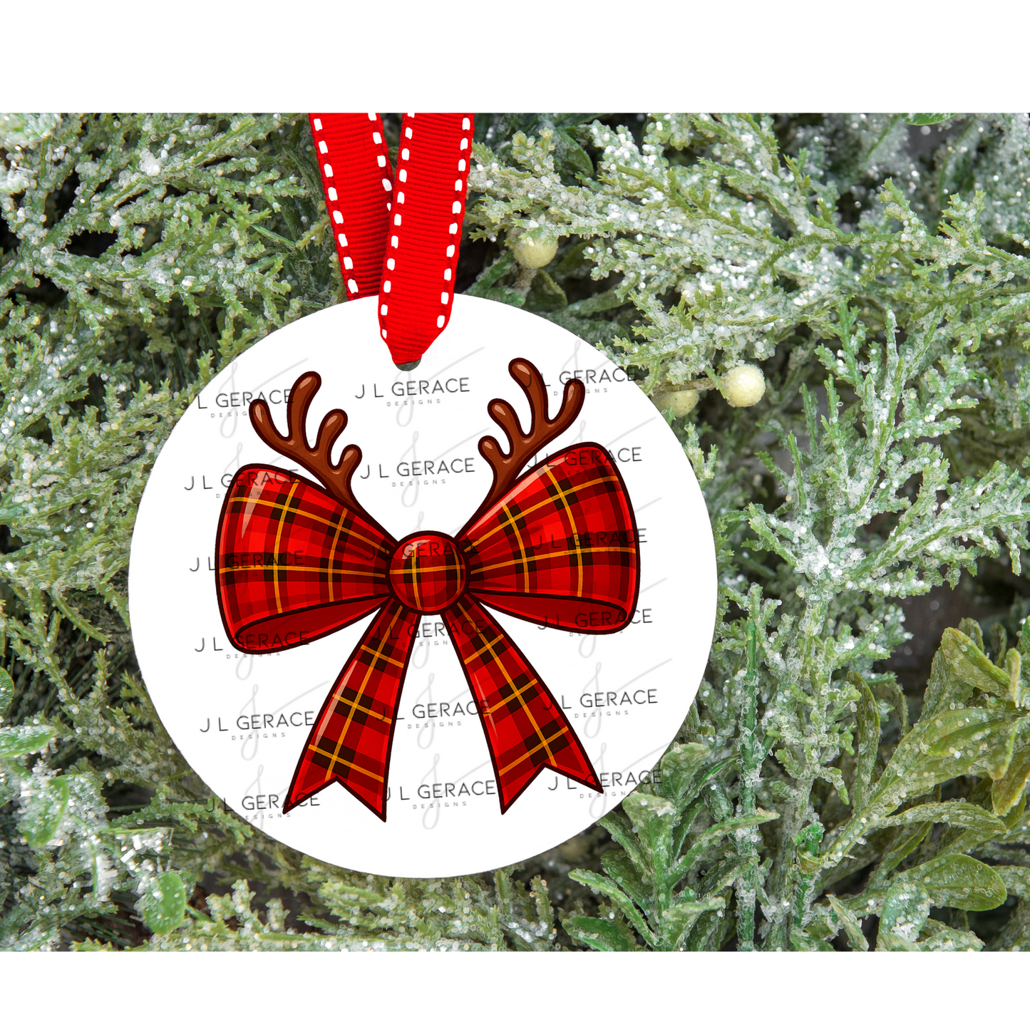 Reindeer Plaid Christmas Bow PNG Clipart – Glossy Holiday Ribbon Design