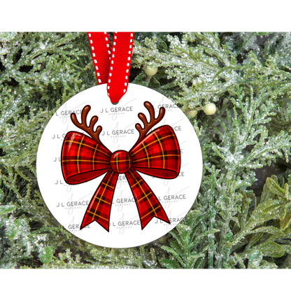 Reindeer Plaid Christmas Bow PNG Clipart – Glossy Holiday Ribbon Design