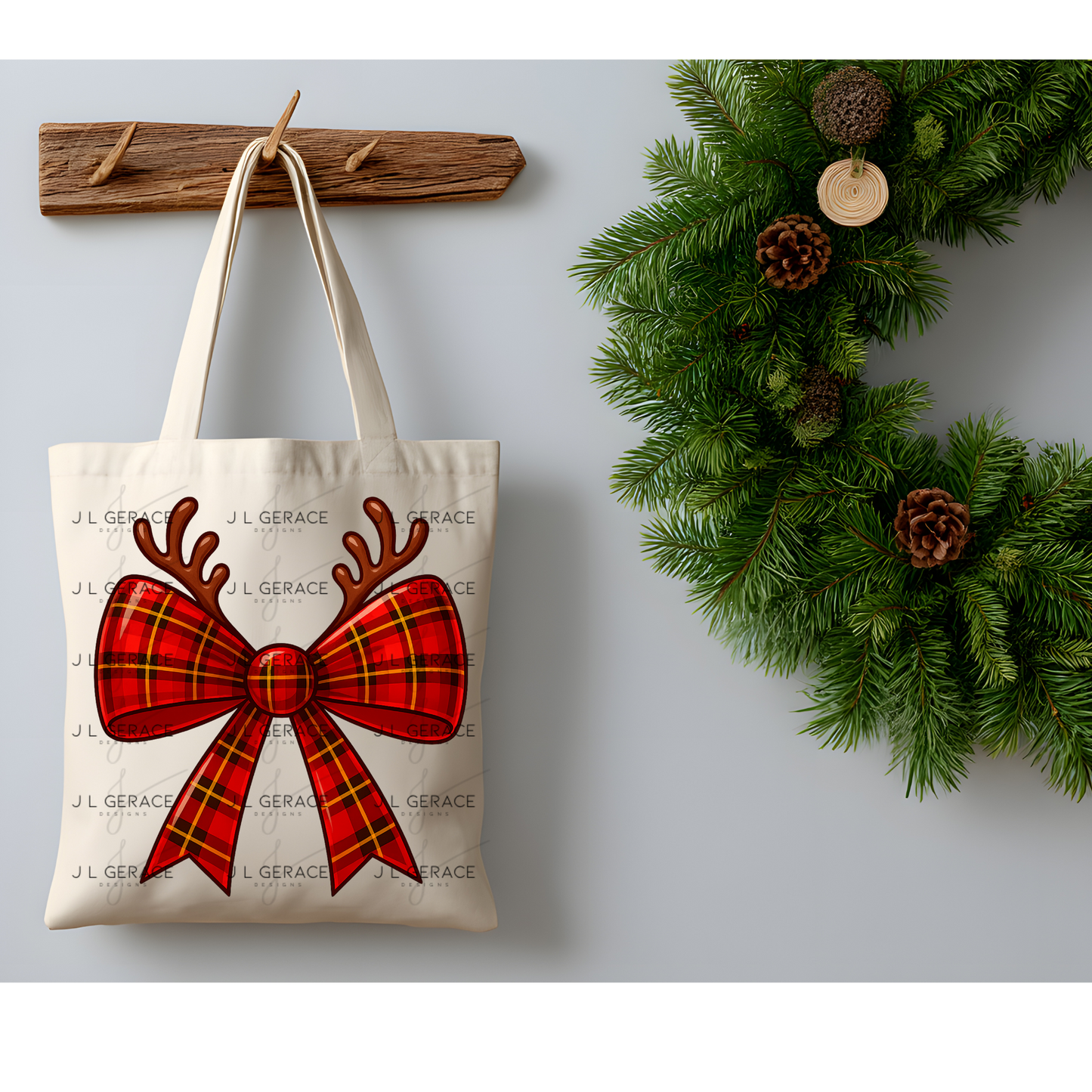 Reindeer Plaid Christmas Bow PNG Clipart – Glossy Holiday Ribbon Design