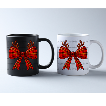 Reindeer Plaid Christmas Bow PNG Clipart – Glossy Holiday Ribbon Design
