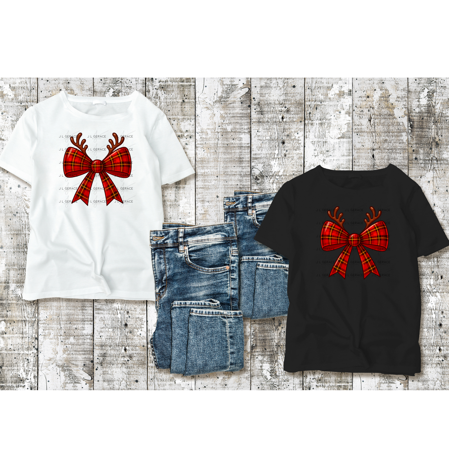 Reindeer Plaid Christmas Bow PNG Clipart – Glossy Holiday Ribbon Design