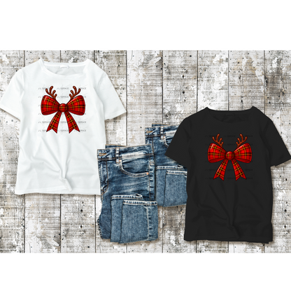 Reindeer Plaid Christmas Bow PNG Clipart – Glossy Holiday Ribbon Design