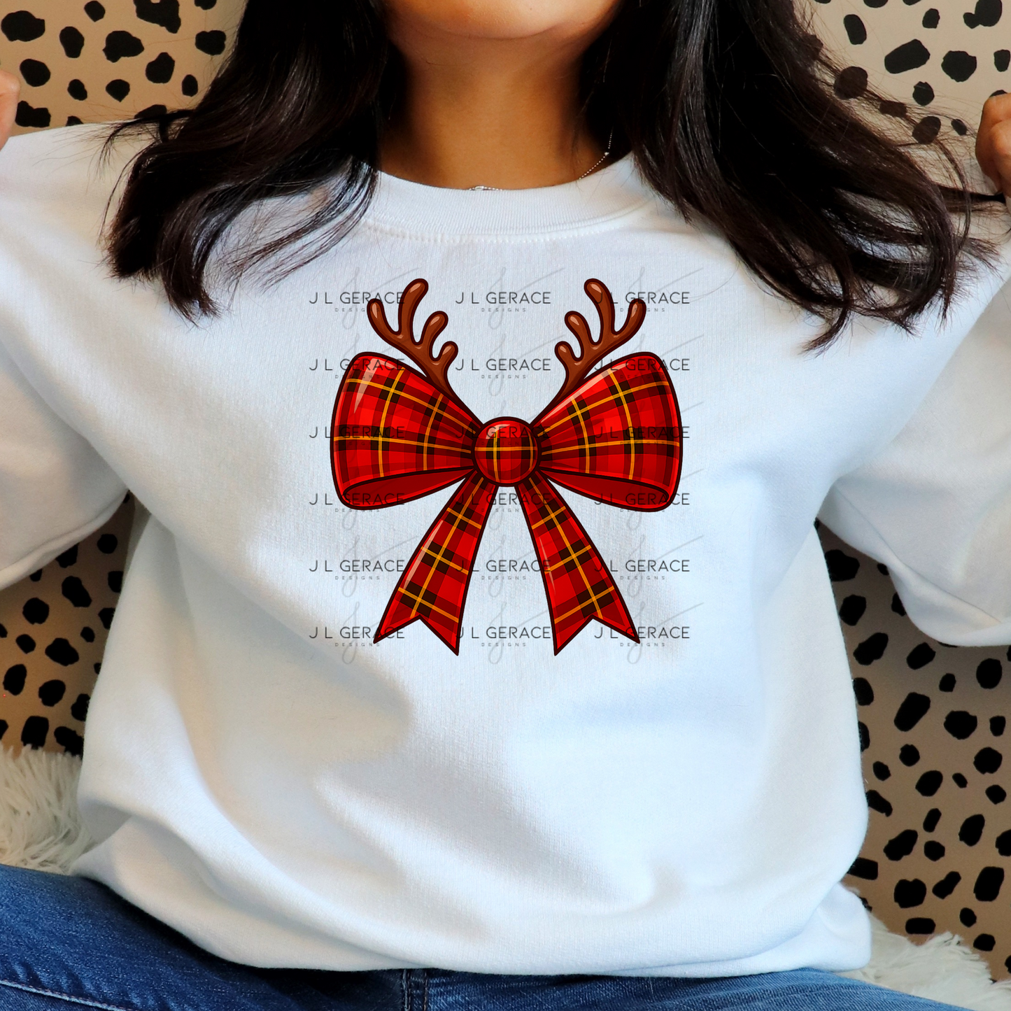 Reindeer Plaid Christmas Bow PNG Clipart – Glossy Holiday Ribbon Design