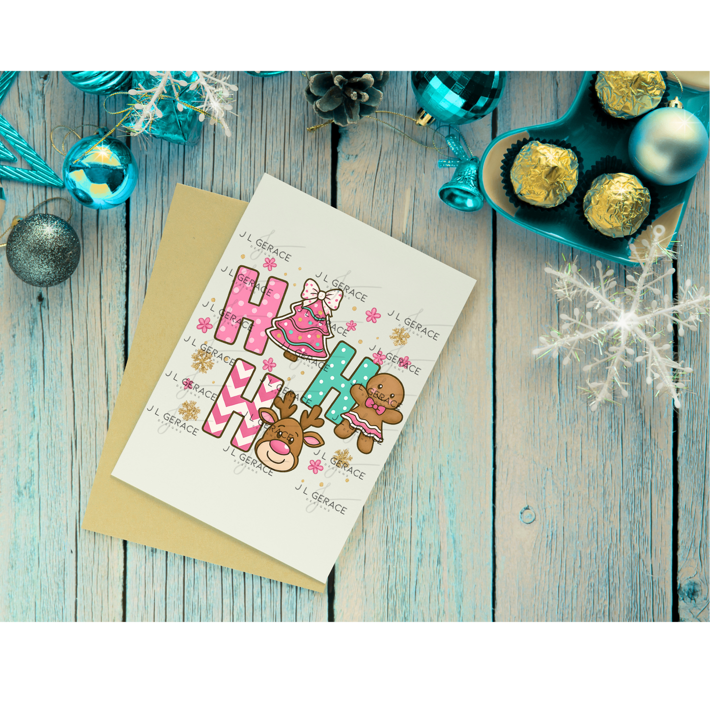 Ho Ho Ho Christmas PNG – Pink Cute Gingerbread, Reindeer & Tree Clipart