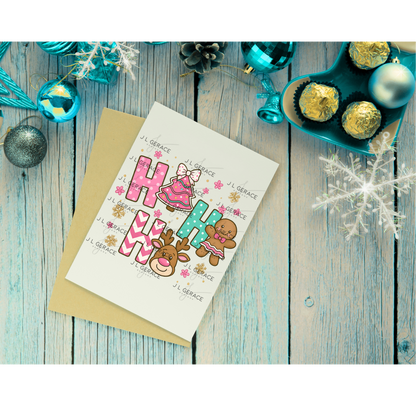 Ho Ho Ho Christmas PNG – Pink Cute Gingerbread, Reindeer & Tree Clipart