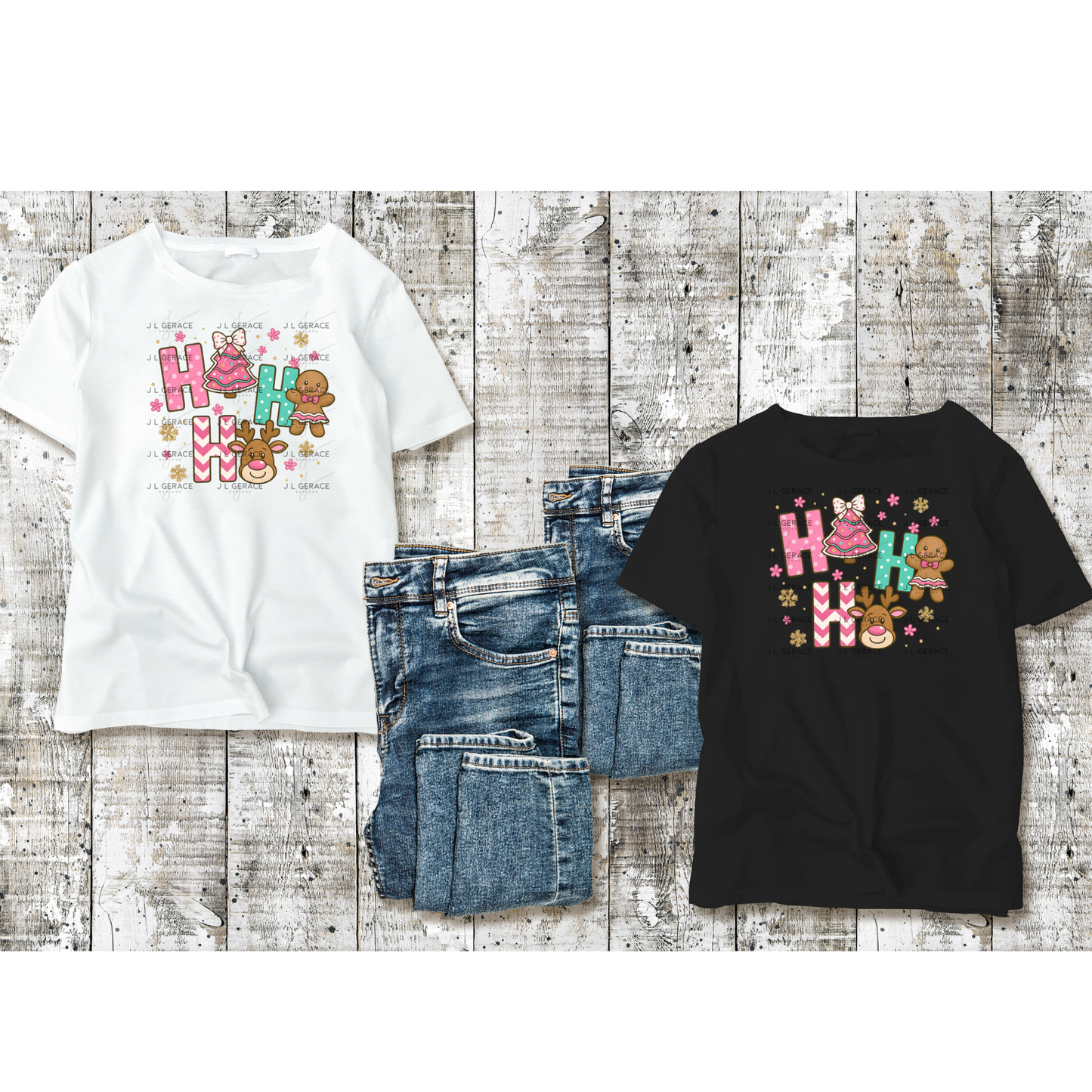 Ho Ho Ho Christmas PNG – Pink Cute Gingerbread, Reindeer & Tree Clipart