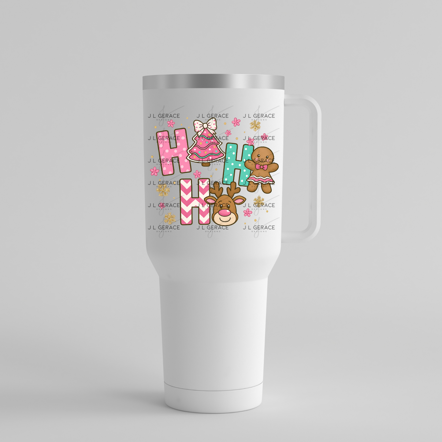 Ho Ho Ho Christmas PNG – Pink Cute Gingerbread, Reindeer & Tree Clipart