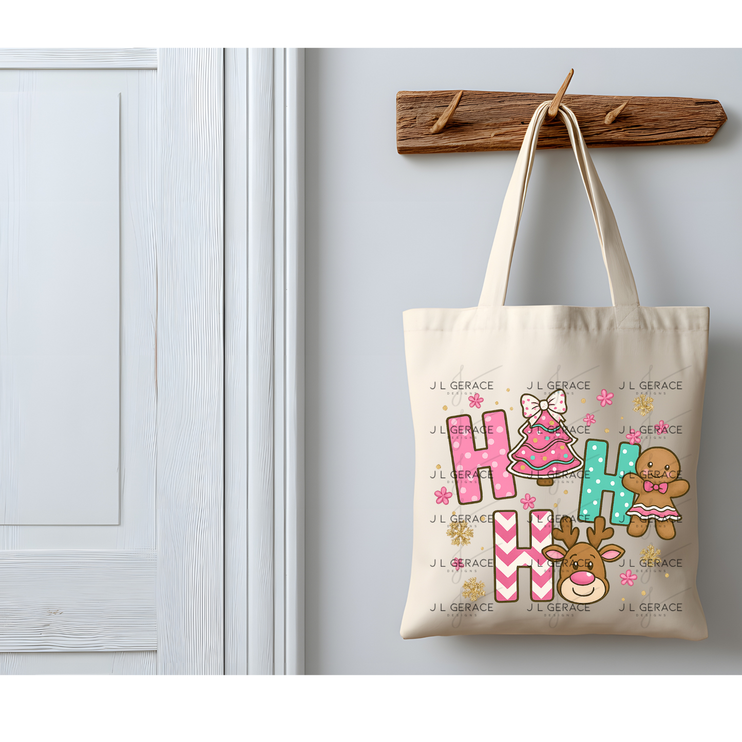 Ho Ho Ho Christmas PNG – Pink Cute Gingerbread, Reindeer & Tree Clipart