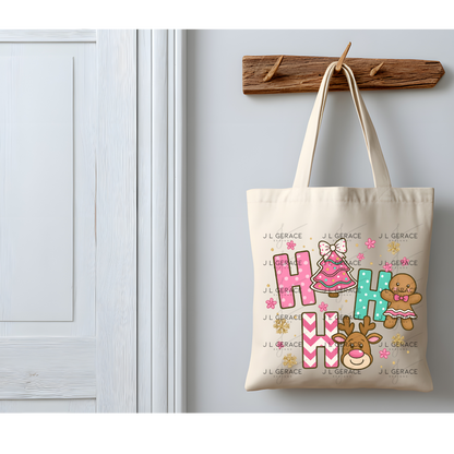 Ho Ho Ho Christmas PNG – Pink Cute Gingerbread, Reindeer & Tree Clipart