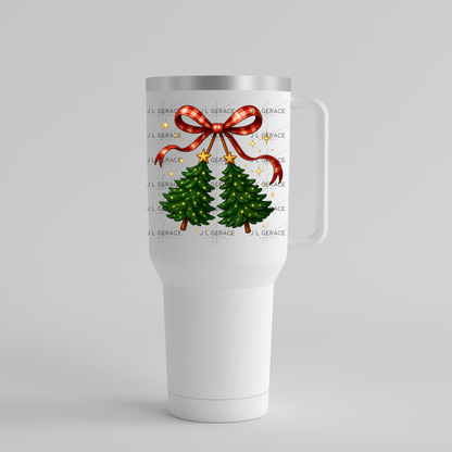 Christmas Bow & Tree Duo PNG Clipart – Glossy Holiday Ribbon and Tree Design