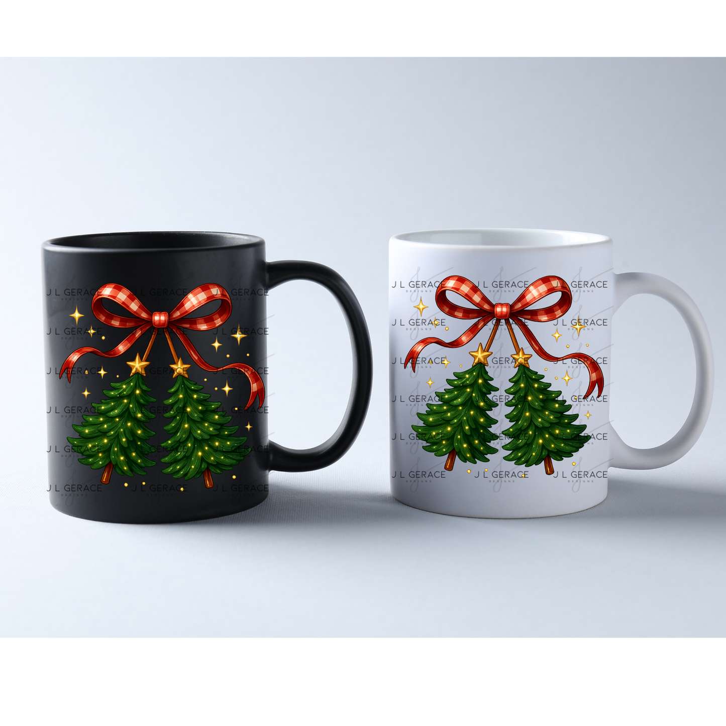 Christmas Bow & Tree Duo PNG Clipart – Glossy Holiday Ribbon and Tree Design