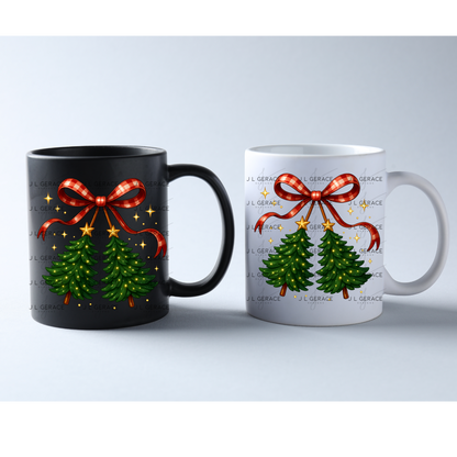 Christmas Bow & Tree Duo PNG Clipart – Glossy Holiday Ribbon and Tree Design