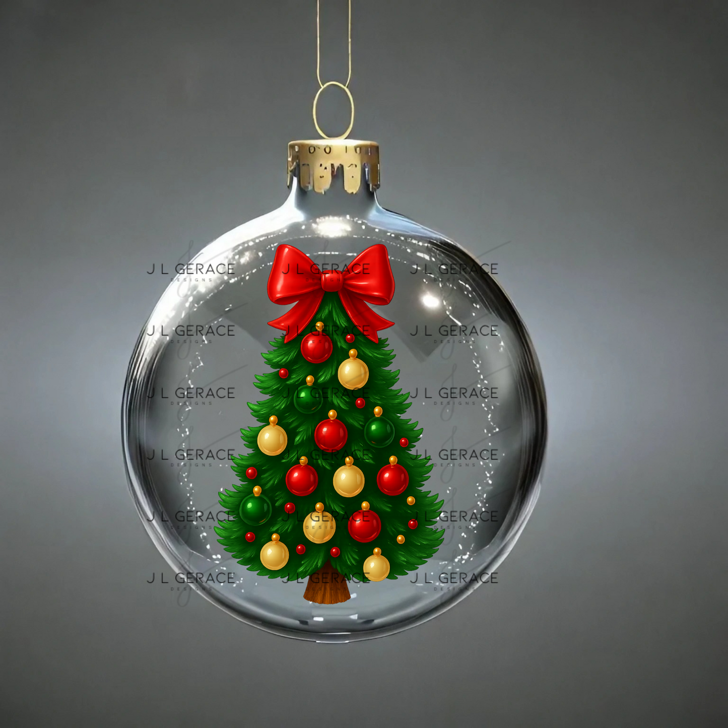 Glossy Red Bow Christmas Tree PNG – Classic Red & Gold Ornaments Clipart