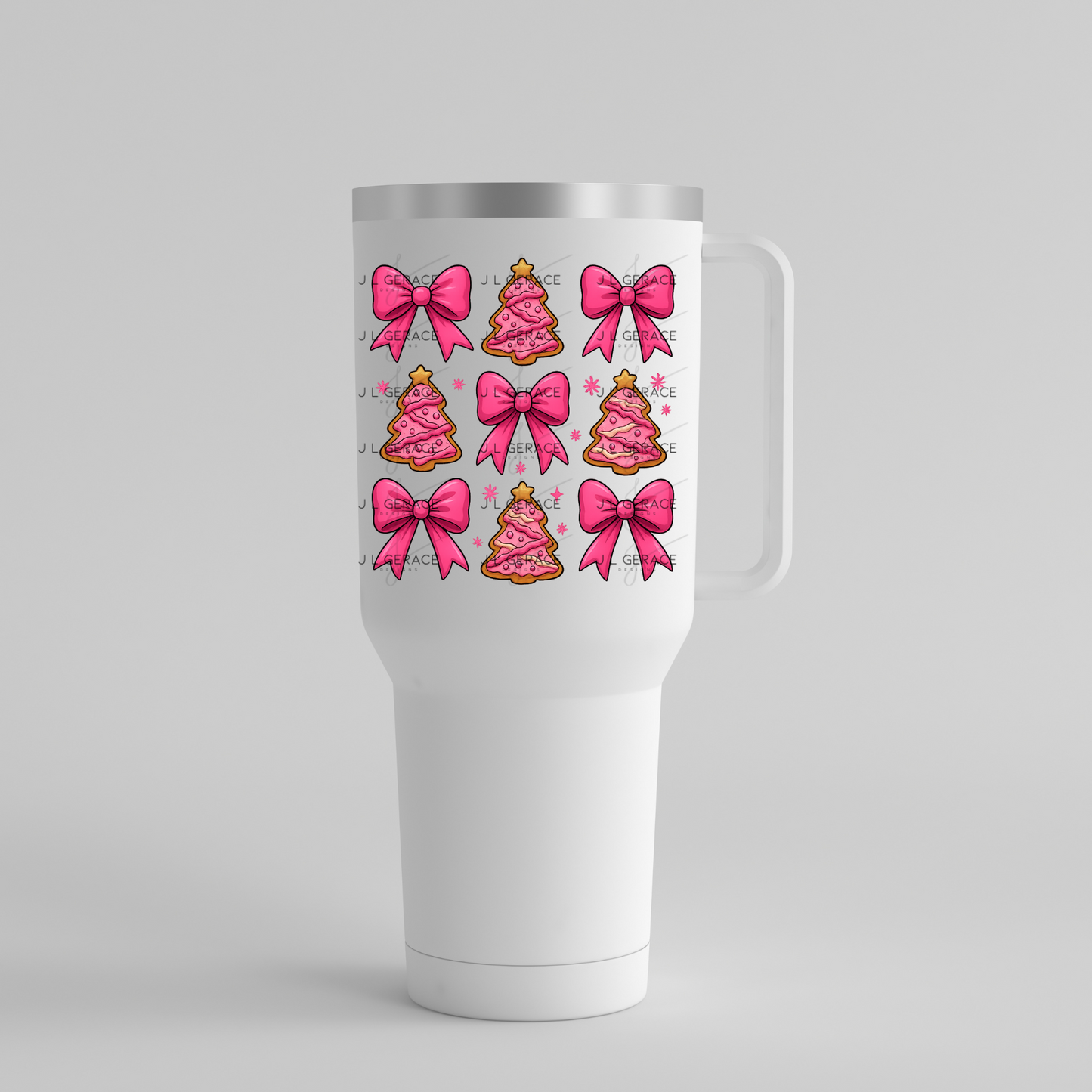Pink Christmas Tree Cookie & Bow PNG Clipart Set – Glossy Holiday Elements