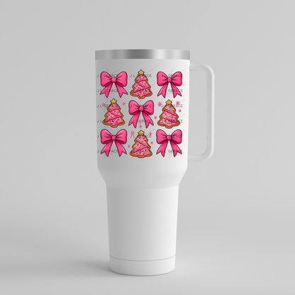 Pink Christmas Tree Cookie & Bow PNG Clipart Set – Glossy Holiday Elements