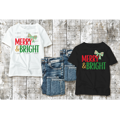 Merry & Bright Christmas Bow PNG – Red & Green Holiday Lettering