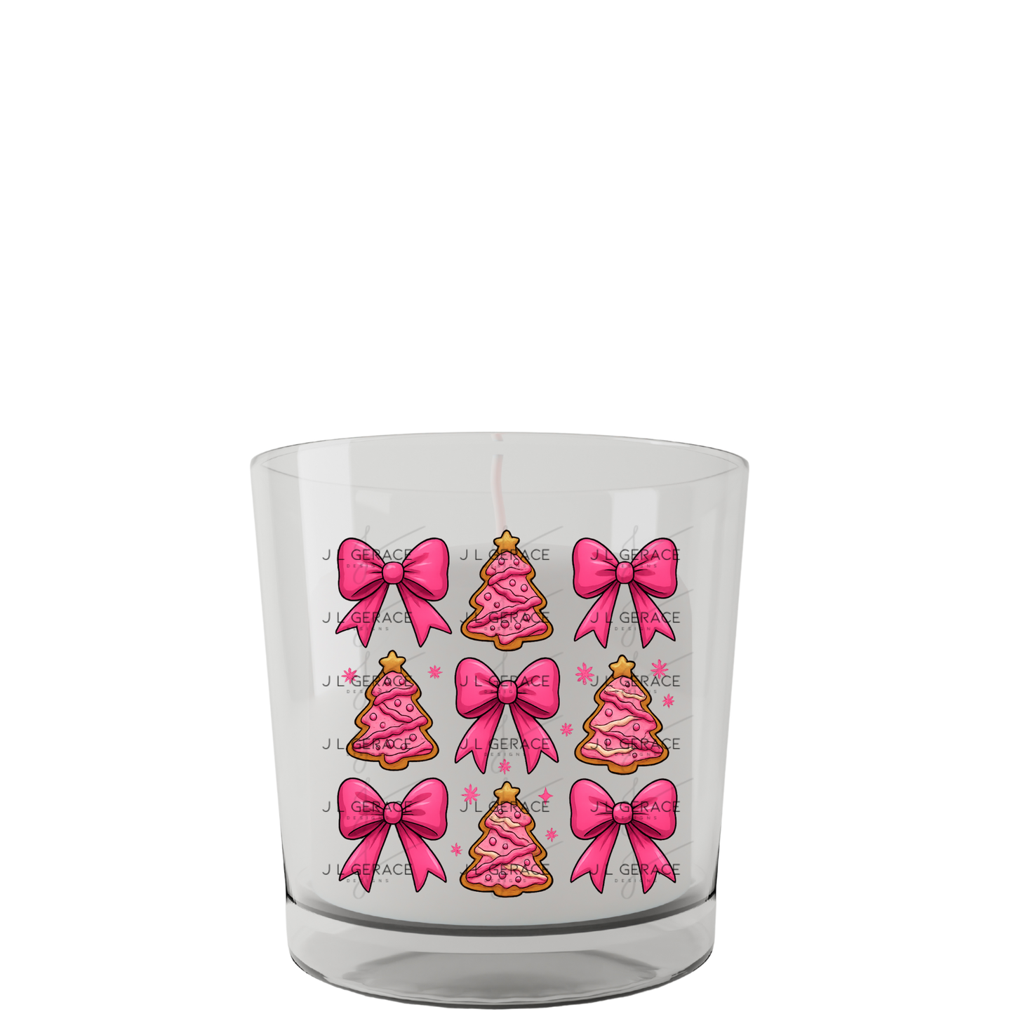 Pink Christmas Tree Cookie & Bow PNG Clipart Set – Glossy Holiday Elements