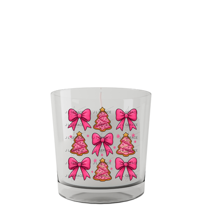 Pink Christmas Tree Cookie & Bow PNG Clipart Set – Glossy Holiday Elements