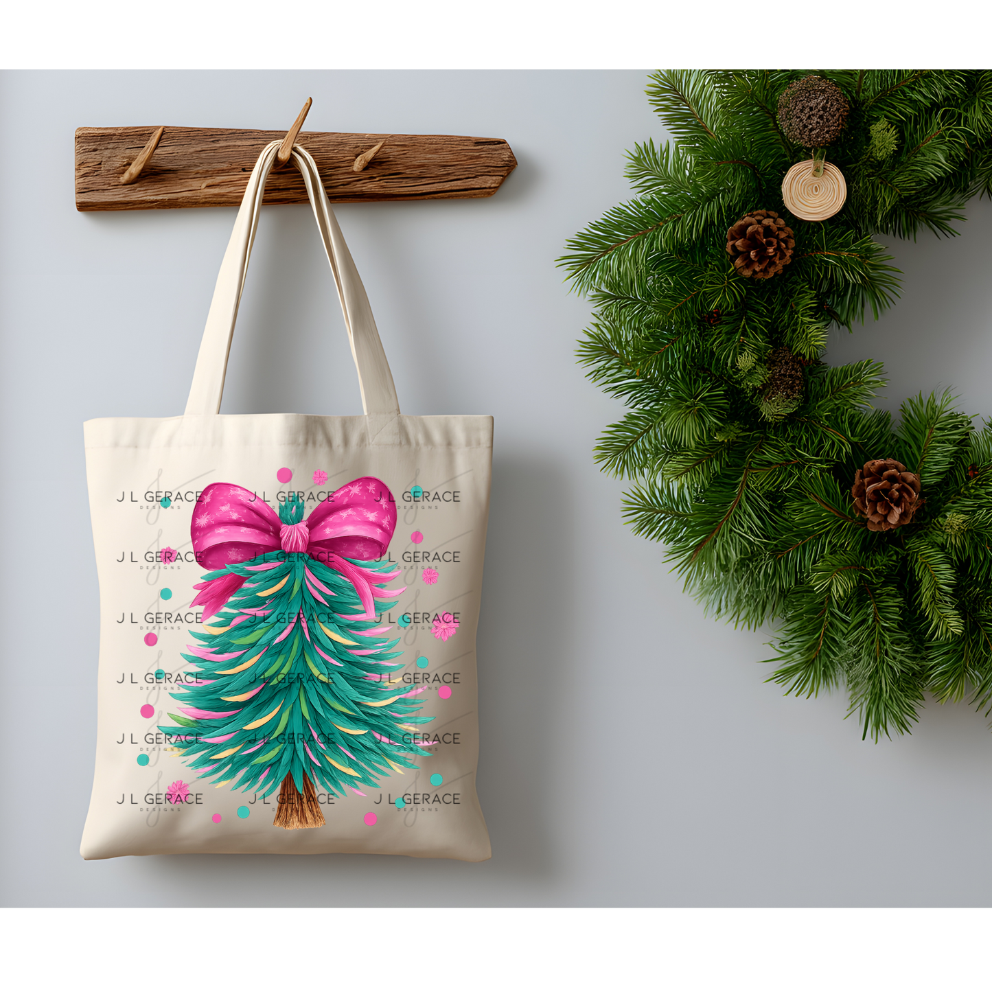 Pink Bow Pastel Christmas Tree PNG Clipart – Watercolor Holiday Design