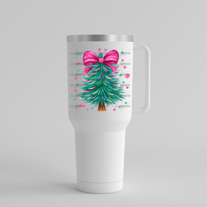 Pink Bow Pastel Christmas Tree PNG Clipart – Watercolor Holiday Design