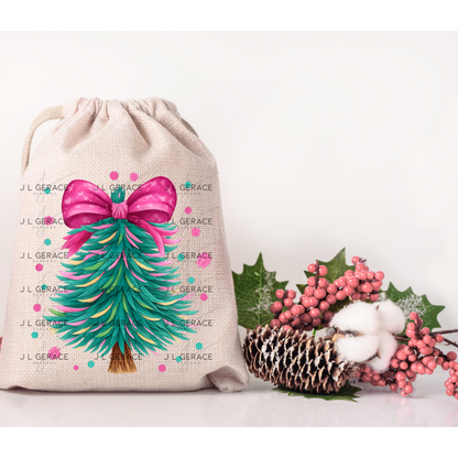 Pink Bow Pastel Christmas Tree PNG Clipart – Watercolor Holiday Design