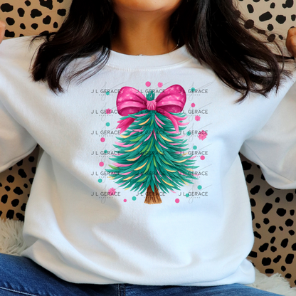 Pink Bow Pastel Christmas Tree PNG Clipart – Watercolor Holiday Design