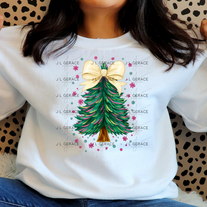 Gold Bow Christmas Tree PNG Clipart – Watercolor Pastel Holiday Design