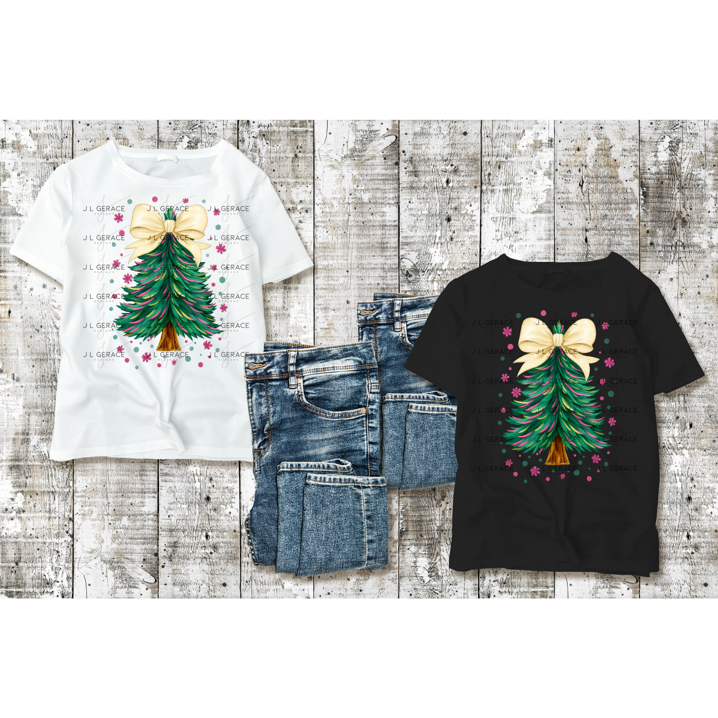 Gold Bow Christmas Tree PNG Clipart – Watercolor Pastel Holiday Design