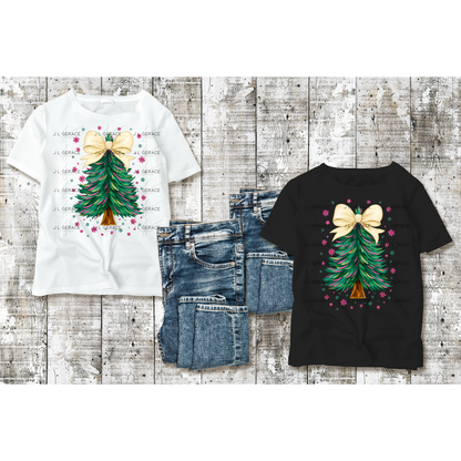 Gold Bow Christmas Tree PNG Clipart – Watercolor Pastel Holiday Design