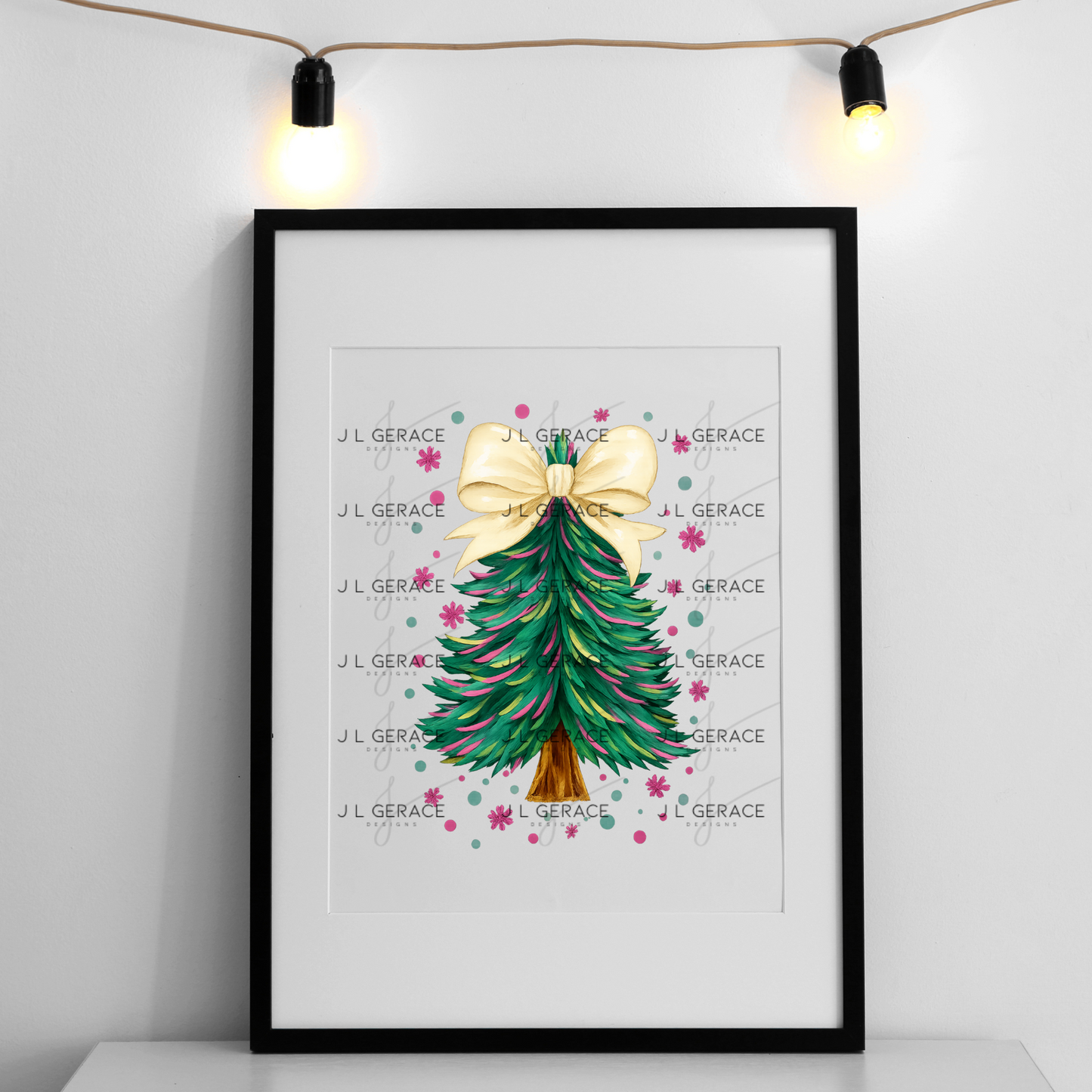 Gold Bow Christmas Tree PNG Clipart – Watercolor Pastel Holiday Design