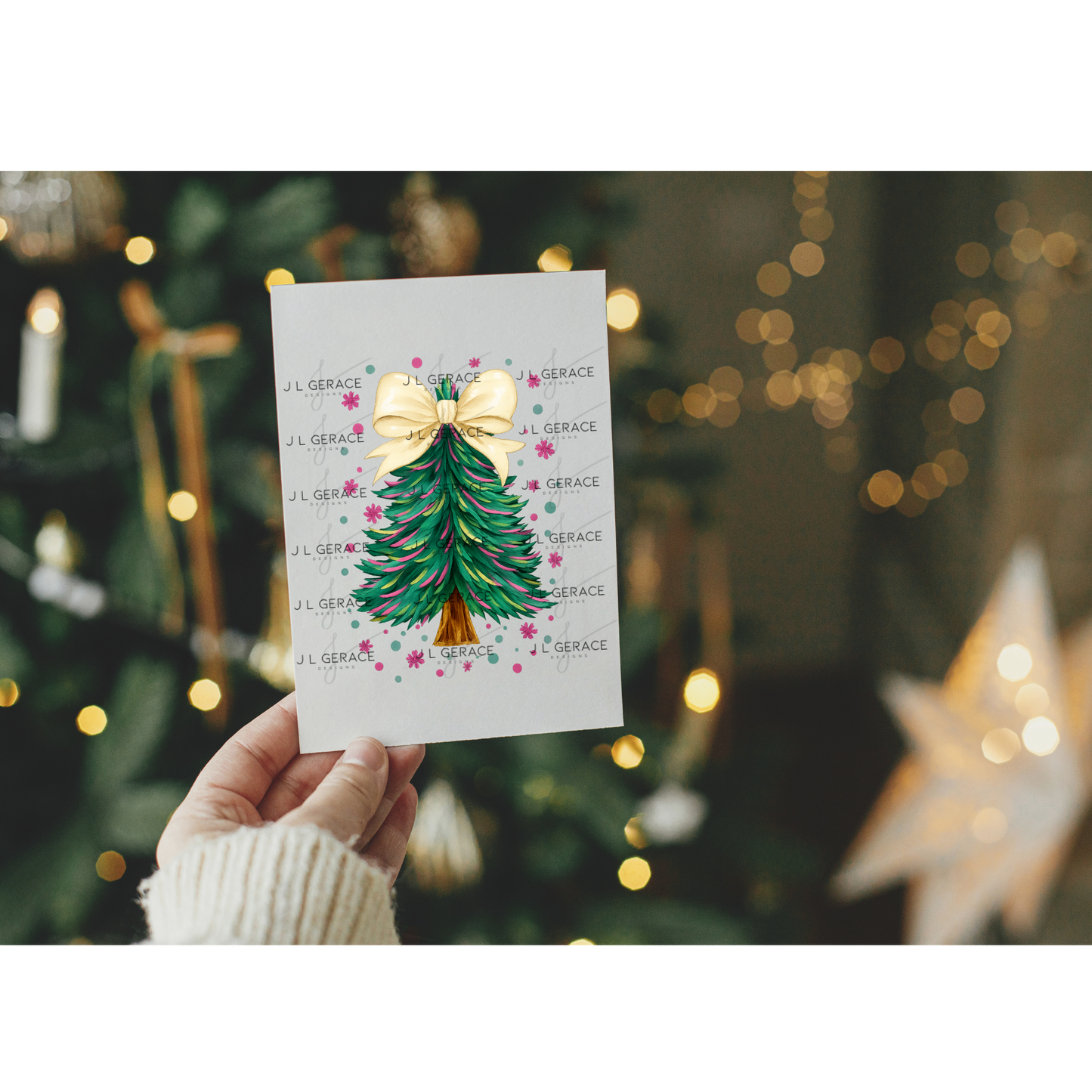 Gold Bow Christmas Tree PNG Clipart – Watercolor Pastel Holiday Design