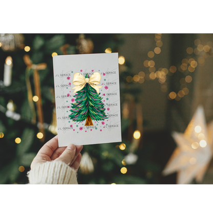 Gold Bow Christmas Tree PNG Clipart – Watercolor Pastel Holiday Design