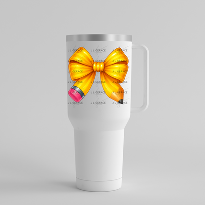 Yellow Pencil Bow PNG – Teacher Clipart