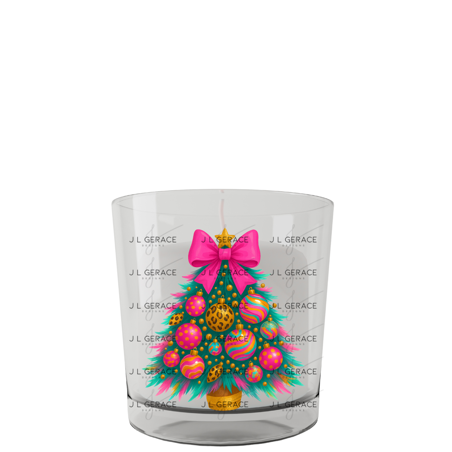 Bright Leopard Ornament Christmas Tree PNG Clipart – Glossy Pink Bow Holiday Design