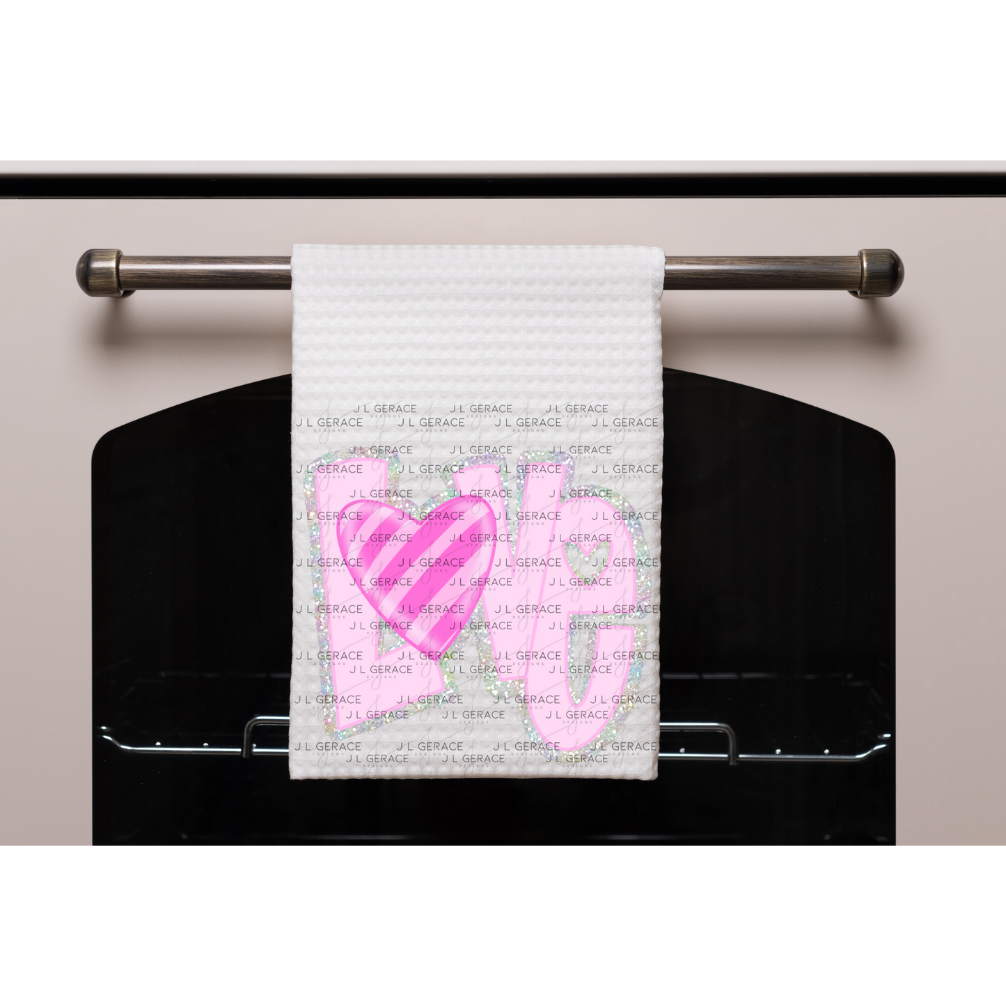 Pink Chunky Glitter with striped heart LOVE Valentine PNG