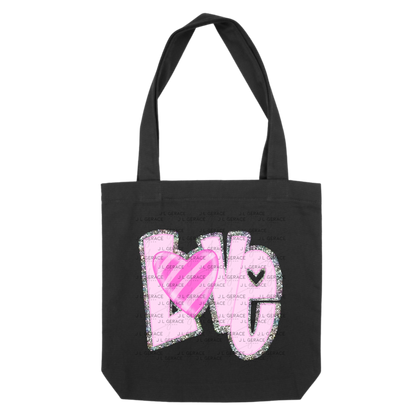 Pink Chunky Glitter with striped heart LOVE Valentine PNG