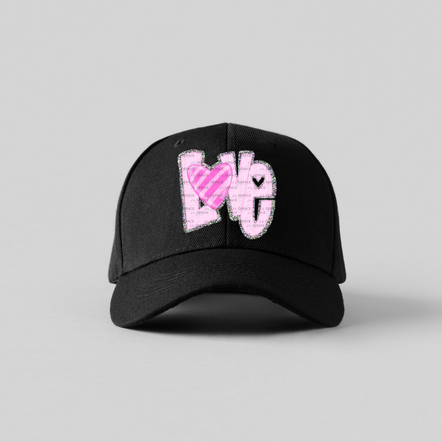 Pink Chunky Glitter with striped heart LOVE Valentine PNG