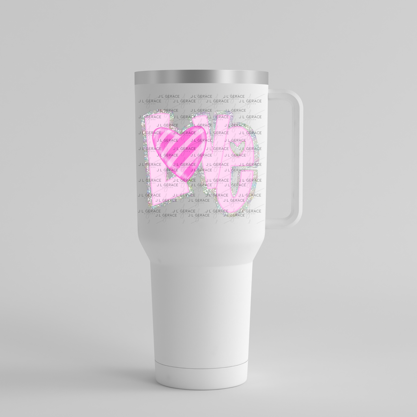 Pink Chunky Glitter with striped heart LOVE Valentine PNG