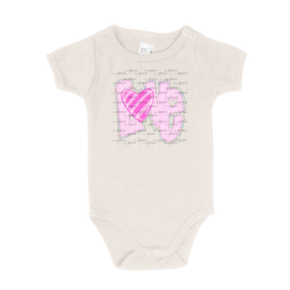 Pink Chunky Glitter with striped heart LOVE Valentine PNG