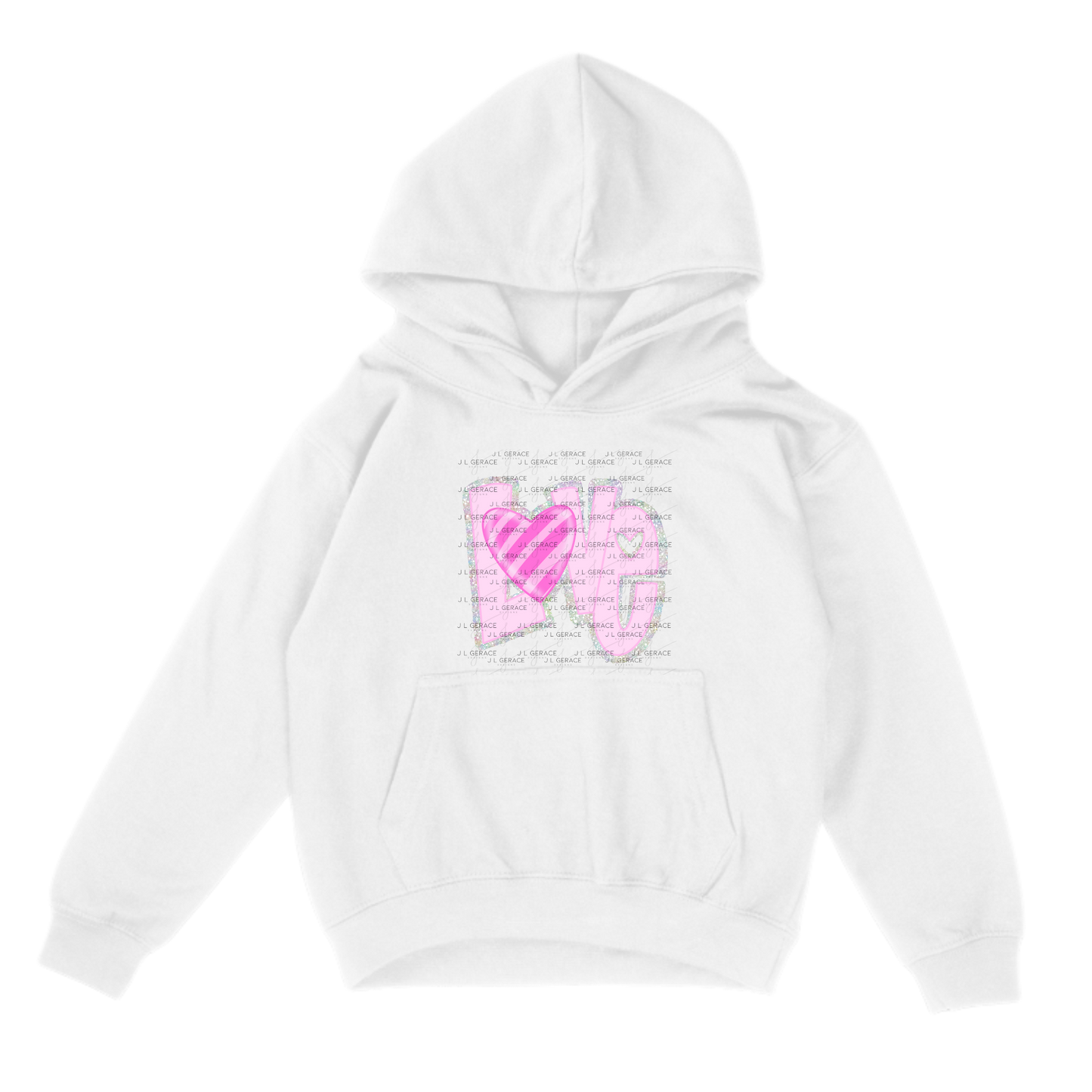 Pink Chunky Glitter with striped heart LOVE Valentine PNG