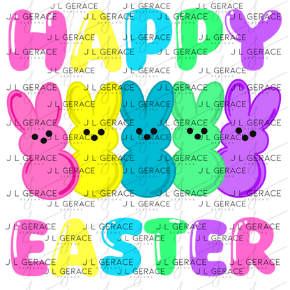 Happy Easter Bunny Clipart Sublimation PNG Peeps Bunny Colorful Design