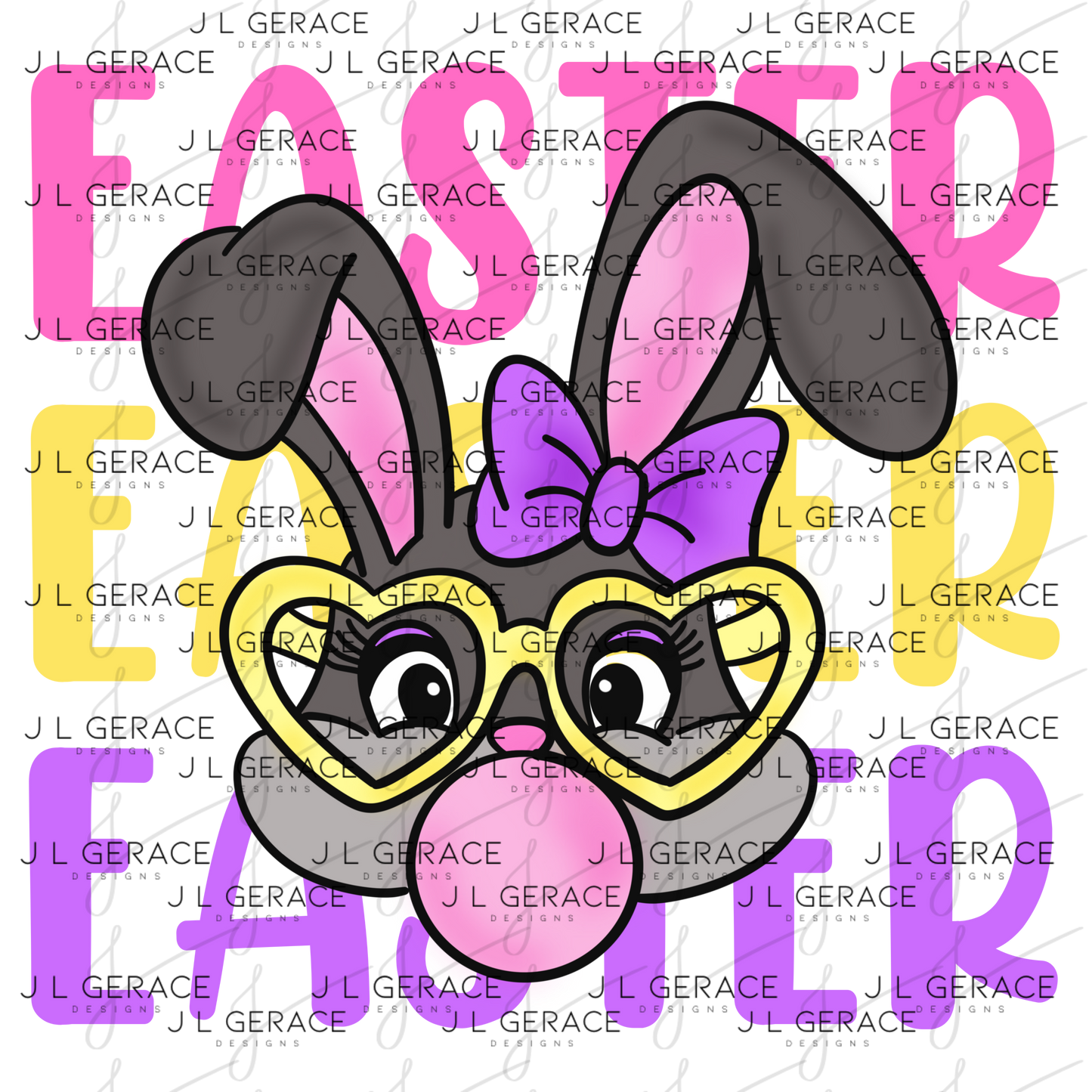 EASTER EASTER EASTER Bunny with Glasses Pink - Yellow - Purple PNG